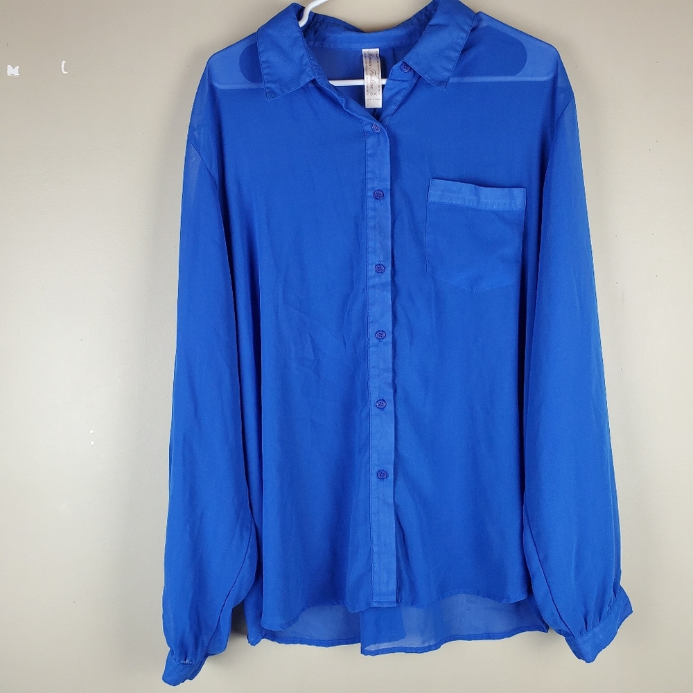Roman Fashion Blue Sheer Blouse - Size 3X